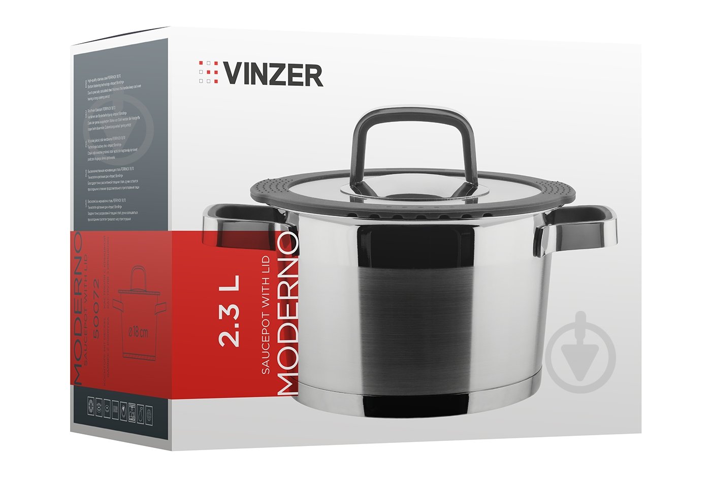 Каструля з кришкою Vinzer Moderno Graphite Collection 2,3 л 50072 - фото 3
