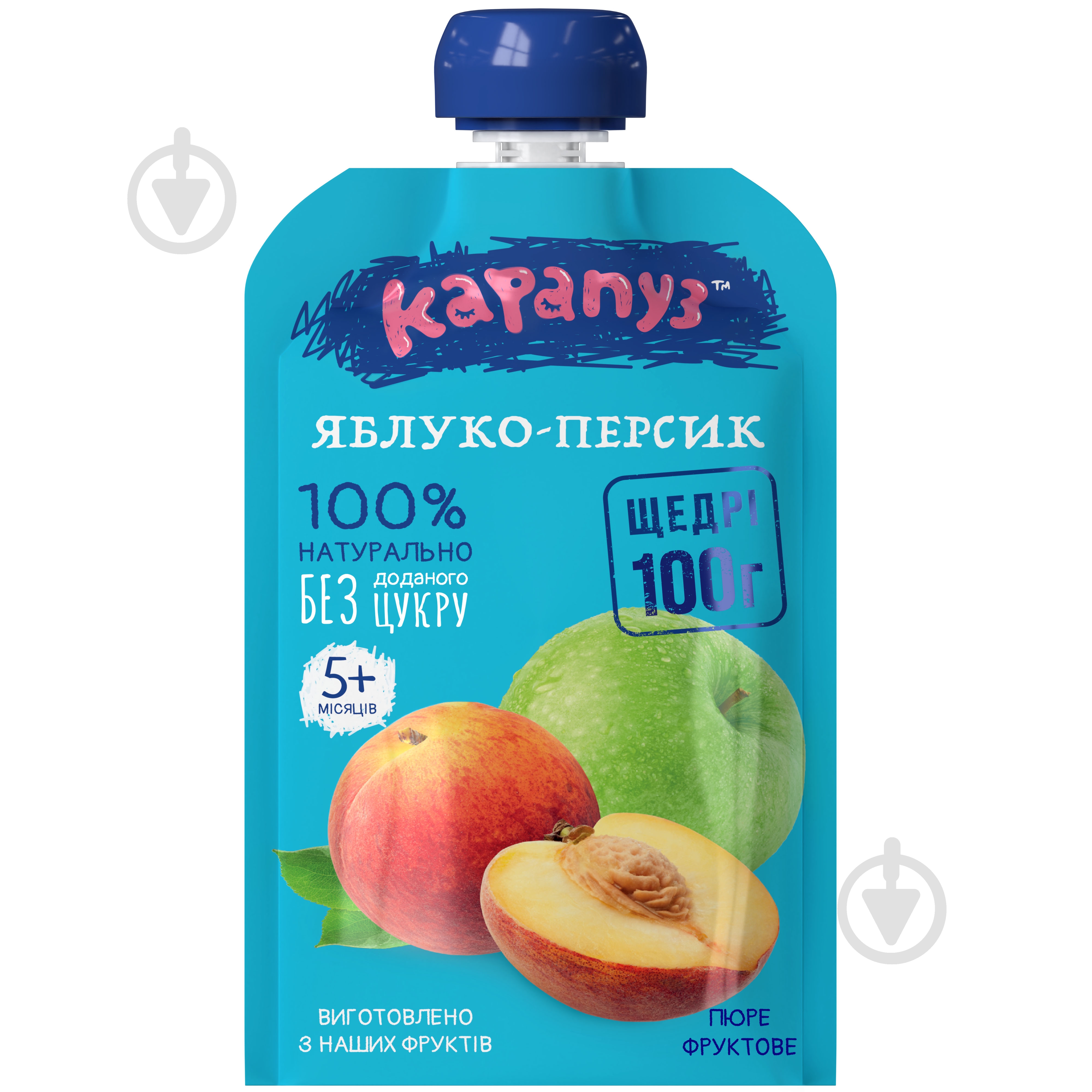 Пюре Карапуз Яблоко-персик пауч 100 г - фото 1