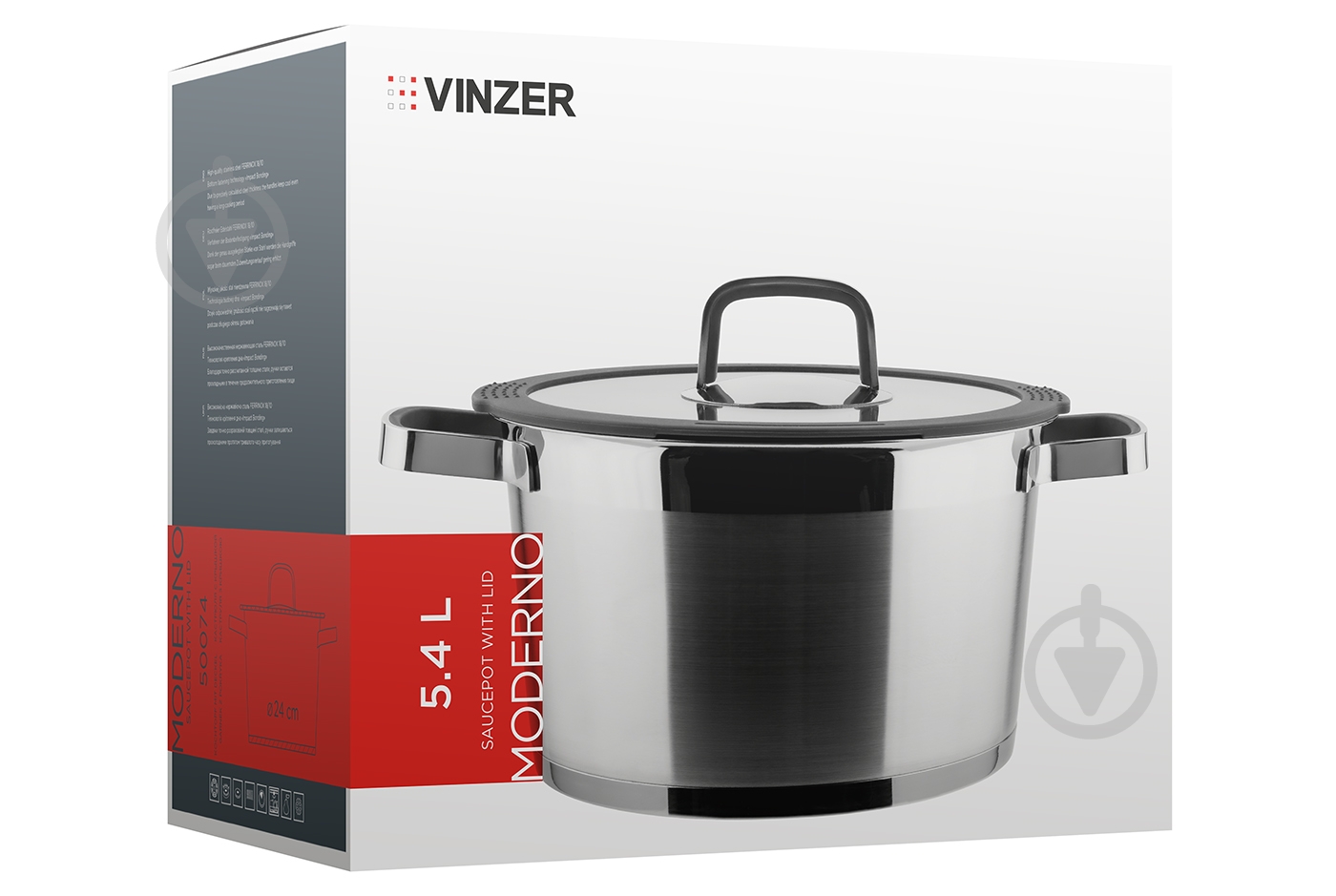 Каструля з кришкою Vinzer Moderno Graphite Collection 5,4 л 50074 - фото 3