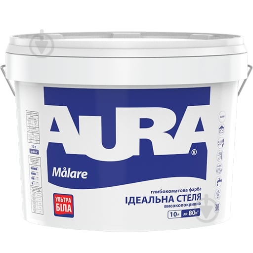 Фарба акрилова водоемульсійна Aura® Malare глибокий мат білий 10 л - фото 1