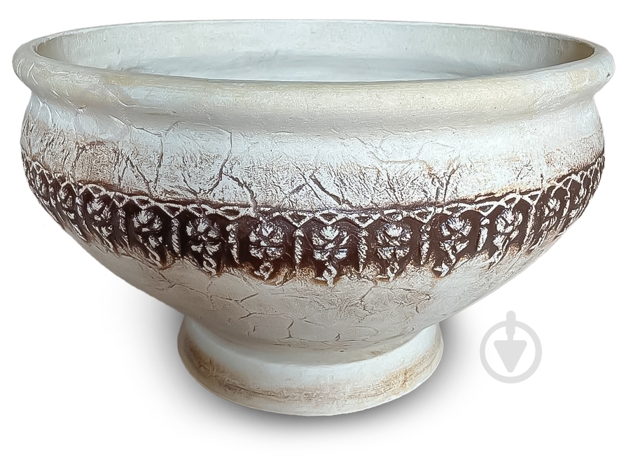 Горшок посадочный шамот Родос Б круглый античный коричневый с белым 60 л Наша Кераміка - фото 1