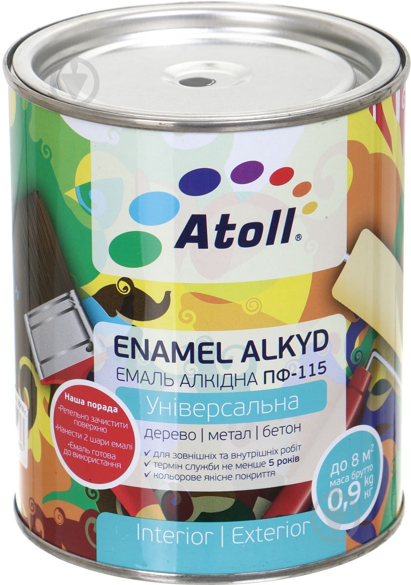 Эмаль Atoll алкидная ПФ-115 черный глянец 0,8 кг - фото 1 Эмаль Atoll алкидная ПФ-115 черный глянец 0,8 кг - фото 1
