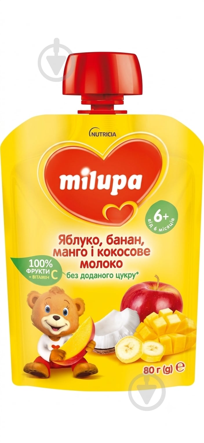 Пюре Milupa Pouch Яблоко банан манго и кокос 80 г - фото 1 Пюре Milupa Pouch Яблоко банан манго и кокос 80 г - фото 1