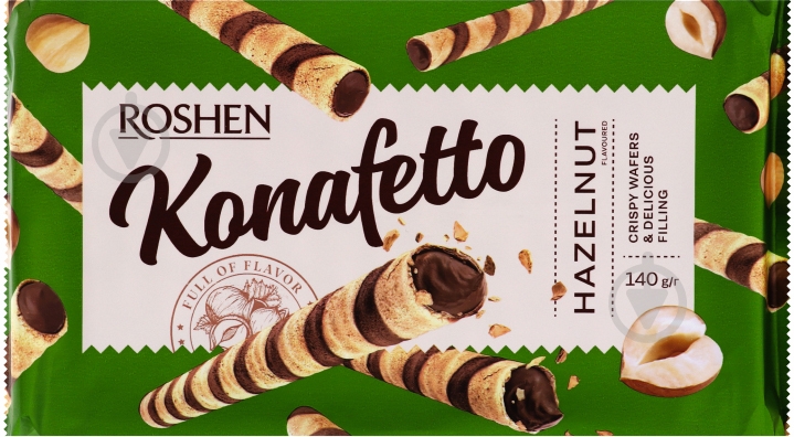 Трубочки вафельные Roshen Konafetto с ореховой начинкой ПКФ 140 г - фото 1