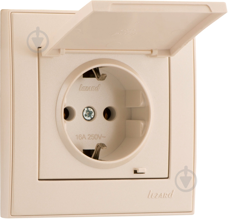 Розетка с заземлением Lezard Rain без шторок с крышкой жемчужно-белый 703-3088-123B - фото 3