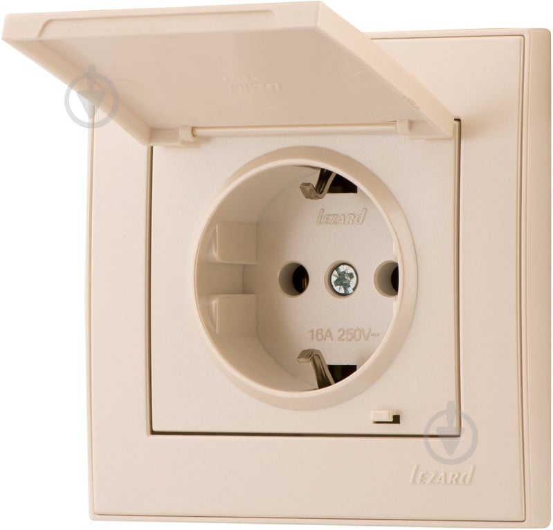 Розетка с заземлением Lezard Rain без шторок с крышкой жемчужно-белый 703-3088-123B - фото 2