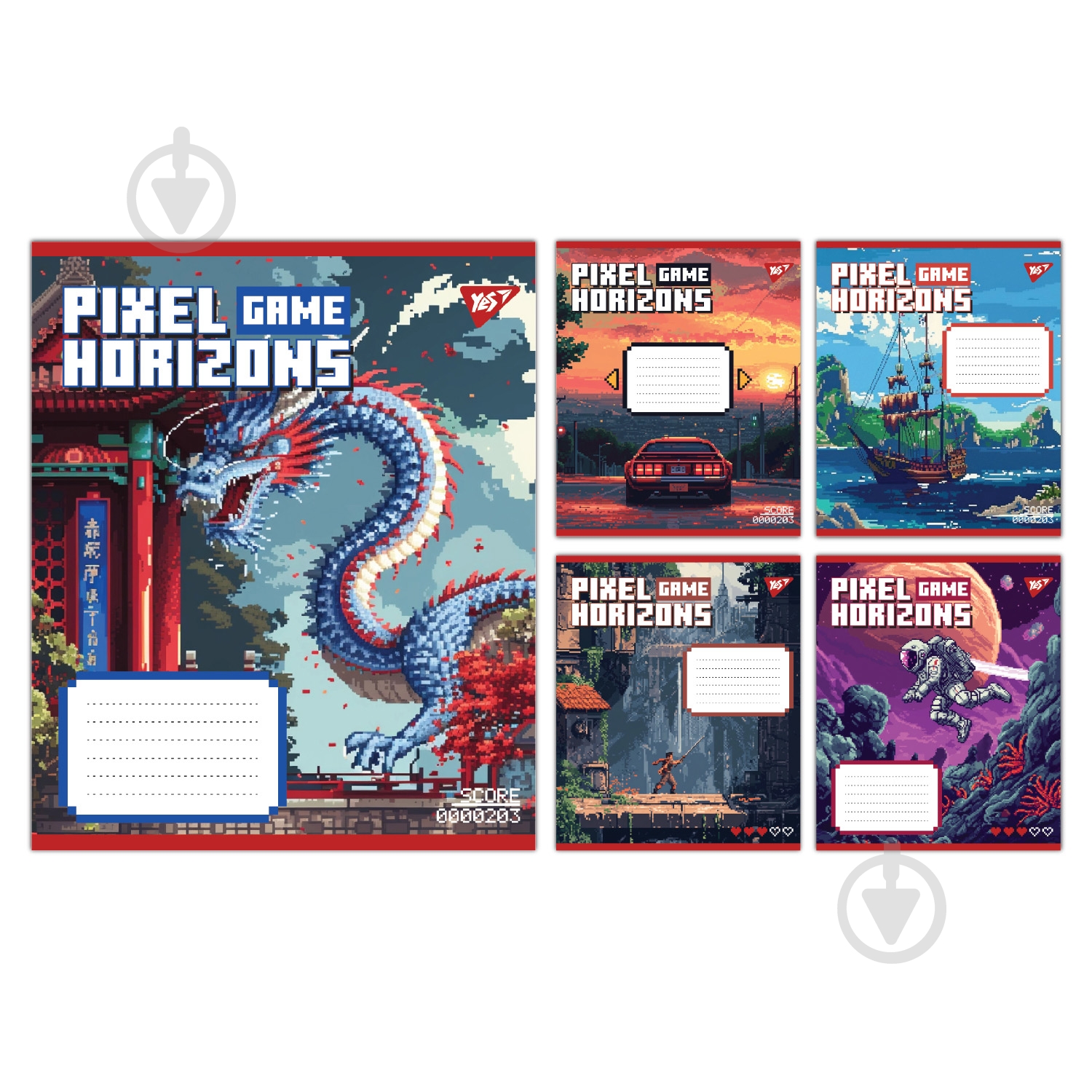 Набір шкільних зошитів Pixel game 12 аркушів клітинка 5 шт. YES - фото 1