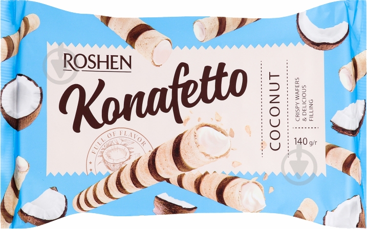 Трубочки вафельные Roshen Konafetto с кокосовой начинкой ПКФ 140 г - фото 1