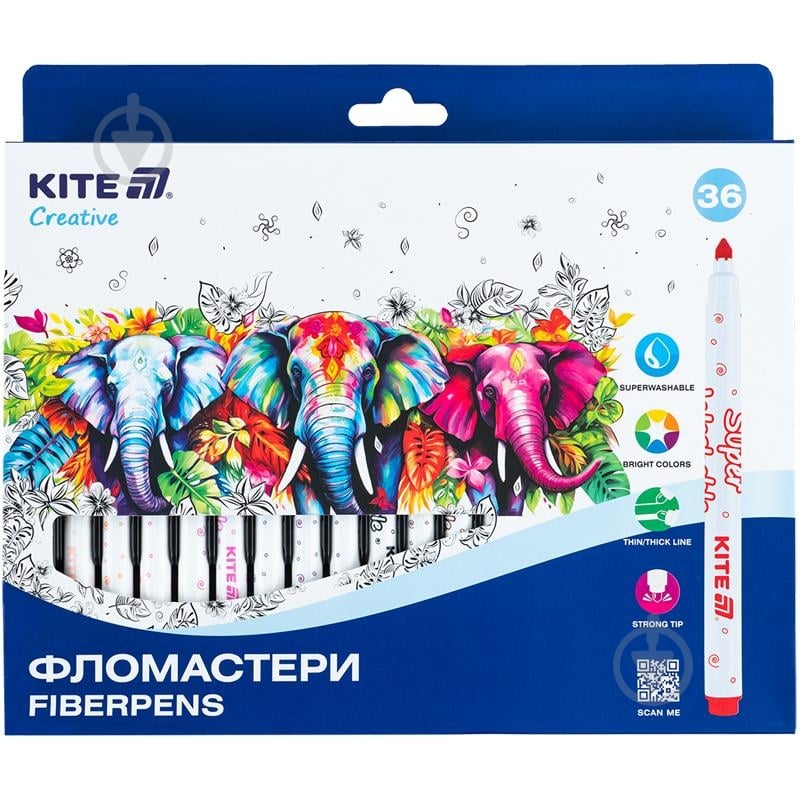 Набор фломастеров Creative Superwashable 36 шт. K-1154 KITE - фото 1