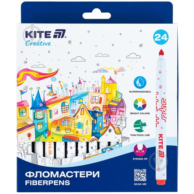 Набор фломастеров Creative Superwashable 24 шт. K-1153 KITE - фото 1