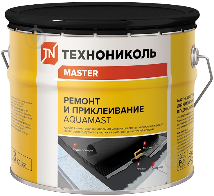 Мастика битумная TECHNONICOL Aquamast ремонт и приклеивание 3 л - фото 1