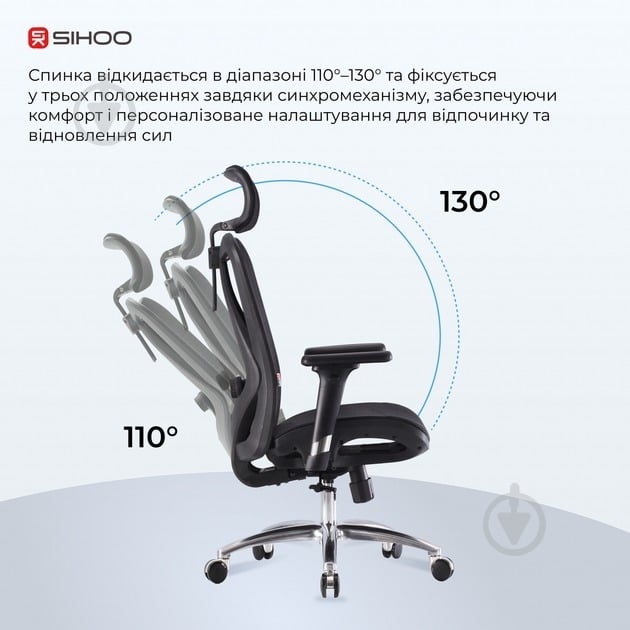 Крісло офісне Sihoo M57 M57-N111 сірий - фото 6