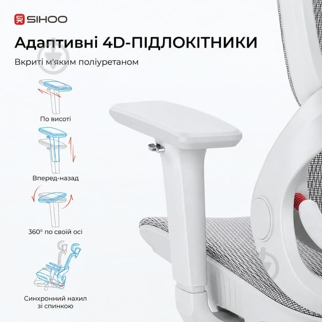 Кресло офисное Sihoo B100 B100-B102 белый - фото 8