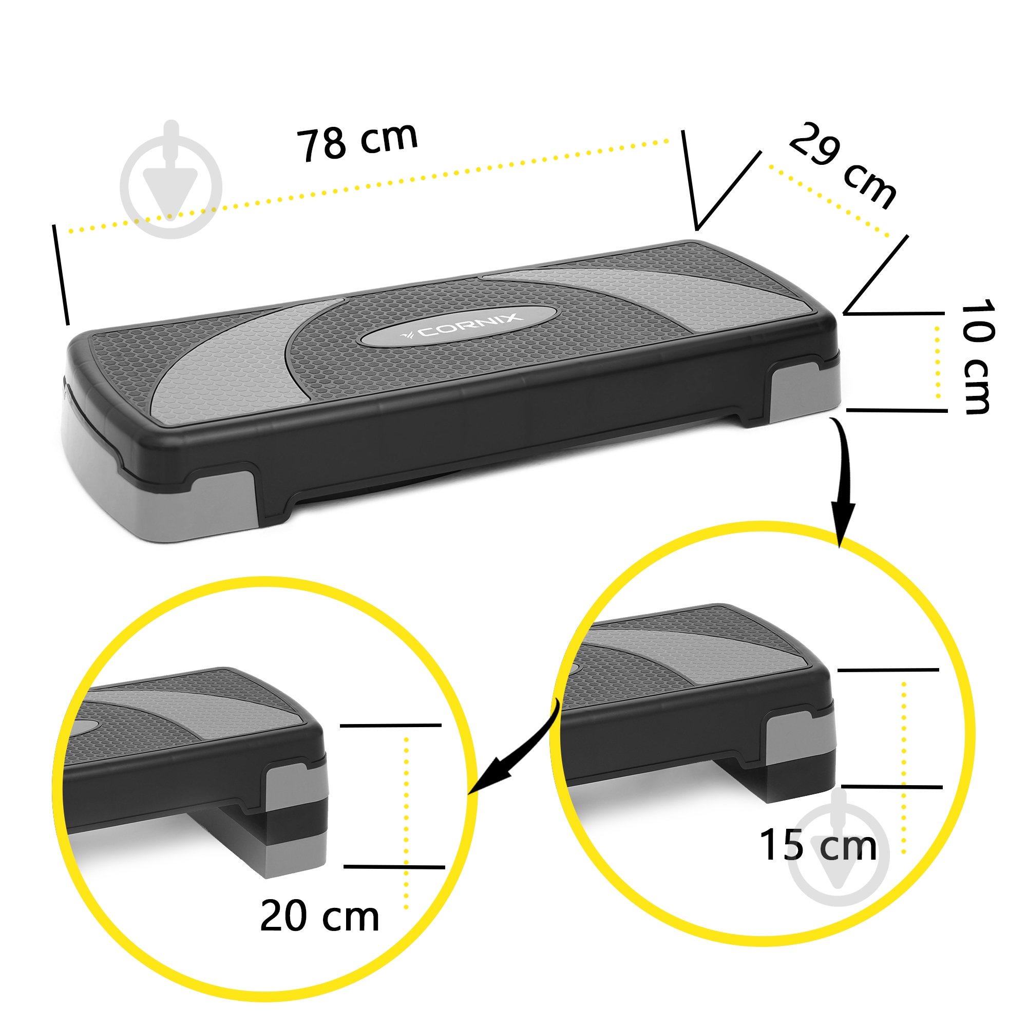 Степ-платформа Cornix 3-ступінчаста 78х29х10-20 см XR-0184 Black/Grey - фото 2