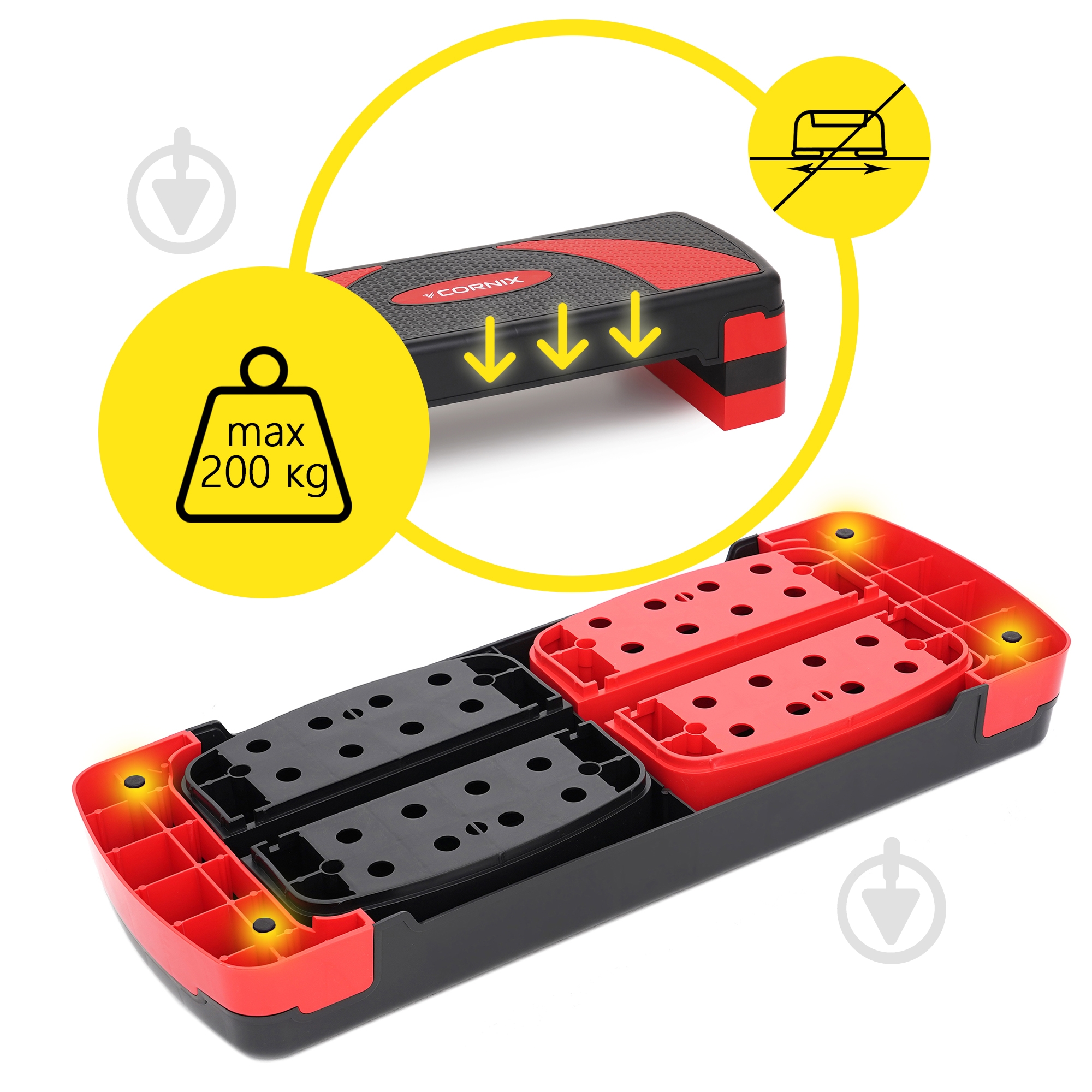 Степ-платформа Cornix 3-ступенчатая 78х29х10-20 см XR-0185 Black/Red - фото 10