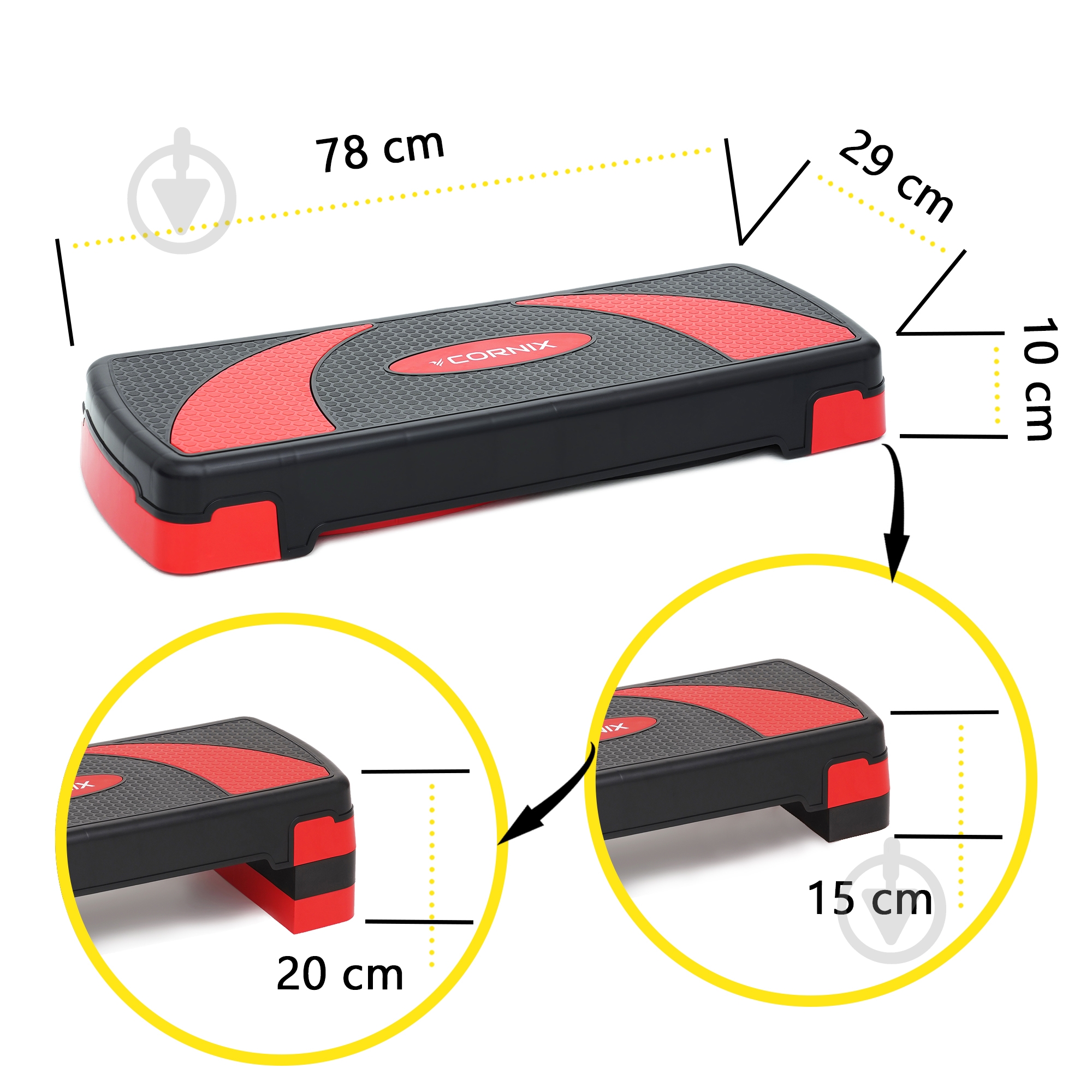 Степ-платформа Cornix 3-ступенчатая 78х29х10-20 см XR-0185 Black/Red - фото 6