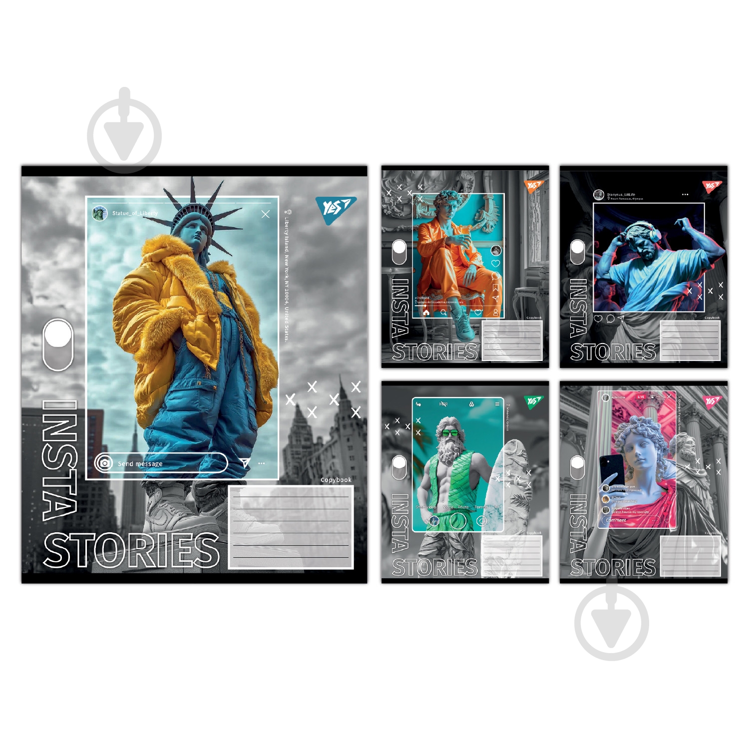 Набір шкільних зошитів Insta Storys 48 аркушів клітинка 5 шт. YES - фото 1