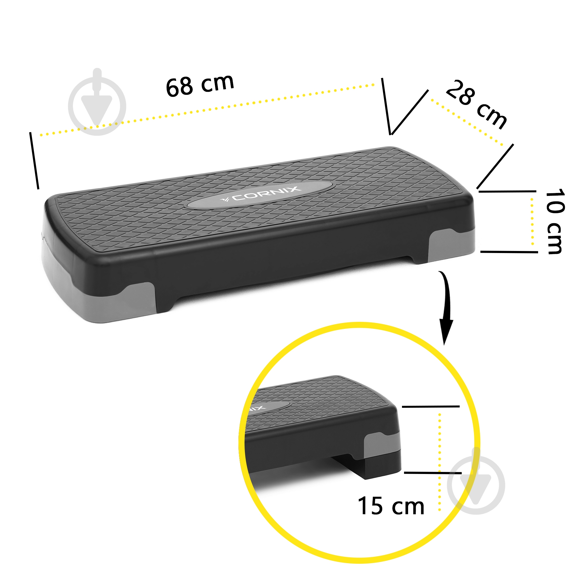 Степ-платформа Cornix 2-ступінчаста 68х28х10-15 см XR-0189 Black/Grey - фото 8 Степ-платформа Cornix 2-ступінчаста 68х28х10-15 см XR-0189 Black/Grey - фото 8