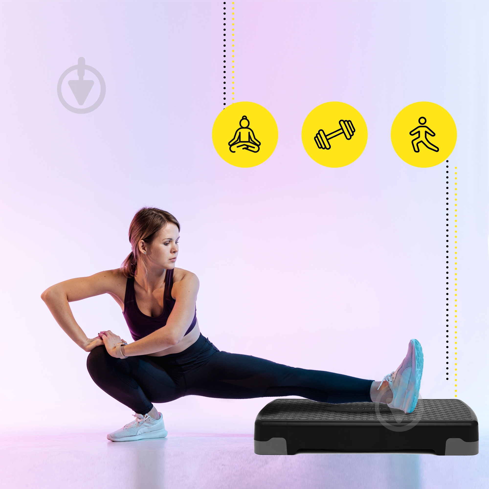 Степ-платформа Cornix 2-ступінчаста 68х28х10-15 см XR-0189 Black/Grey - фото 10 Степ-платформа Cornix 2-ступінчаста 68х28х10-15 см XR-0189 Black/Grey - фото 10
