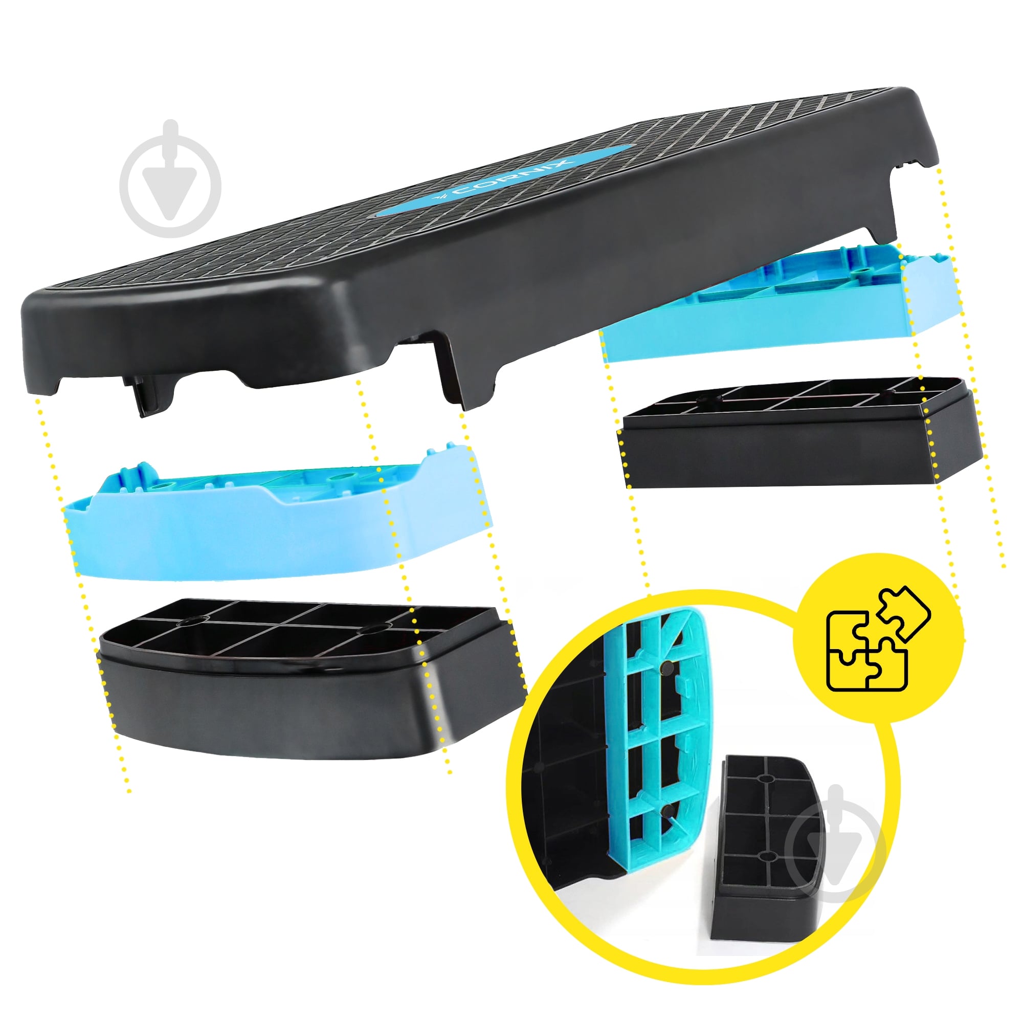 Степ-платформа Cornix 2-ступенчатая 68х28х10-15 см XR-0191 Black/Blue - фото 6