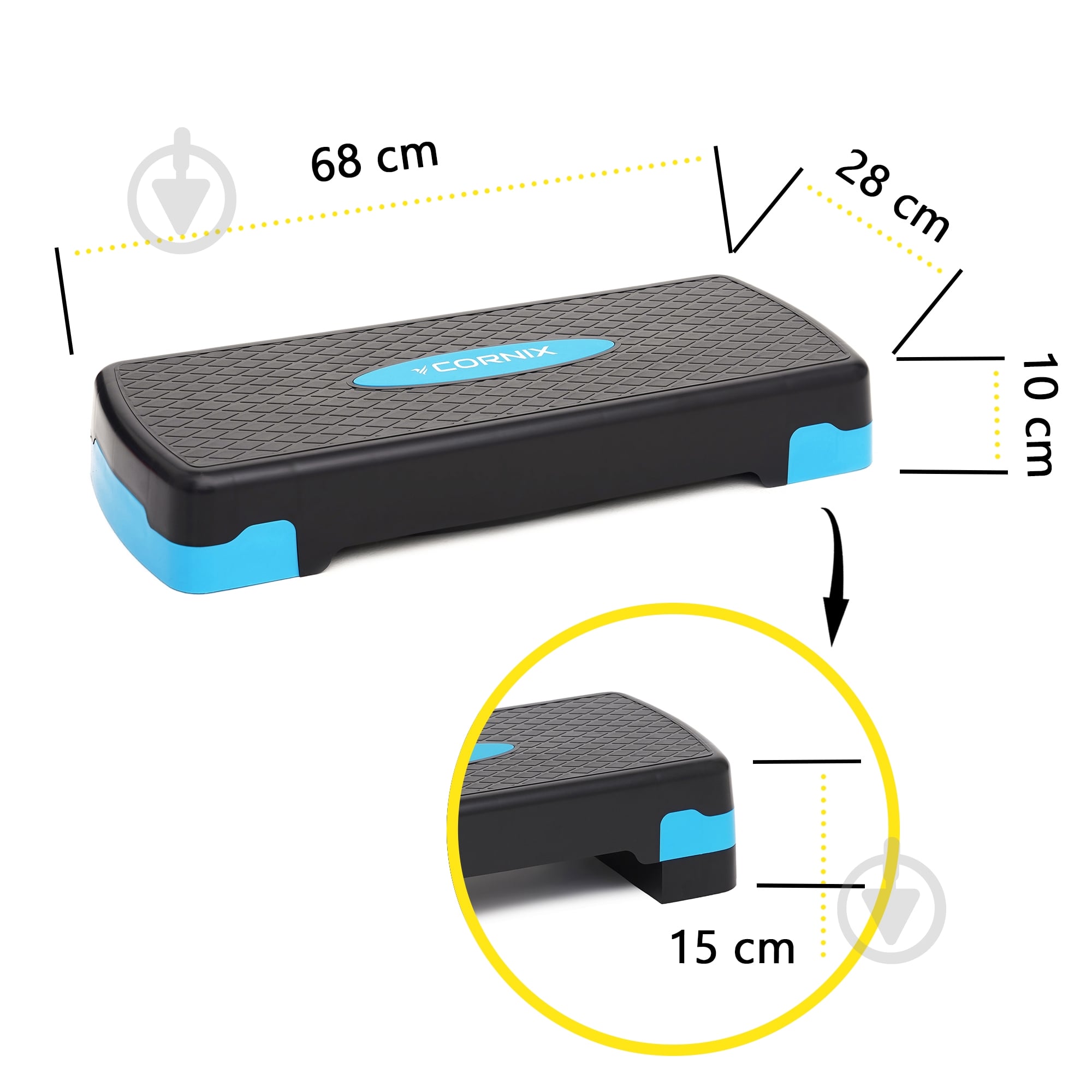 Степ-платформа Cornix 2-ступенчатая 68х28х10-15 см XR-0191 Black/Blue - фото 10