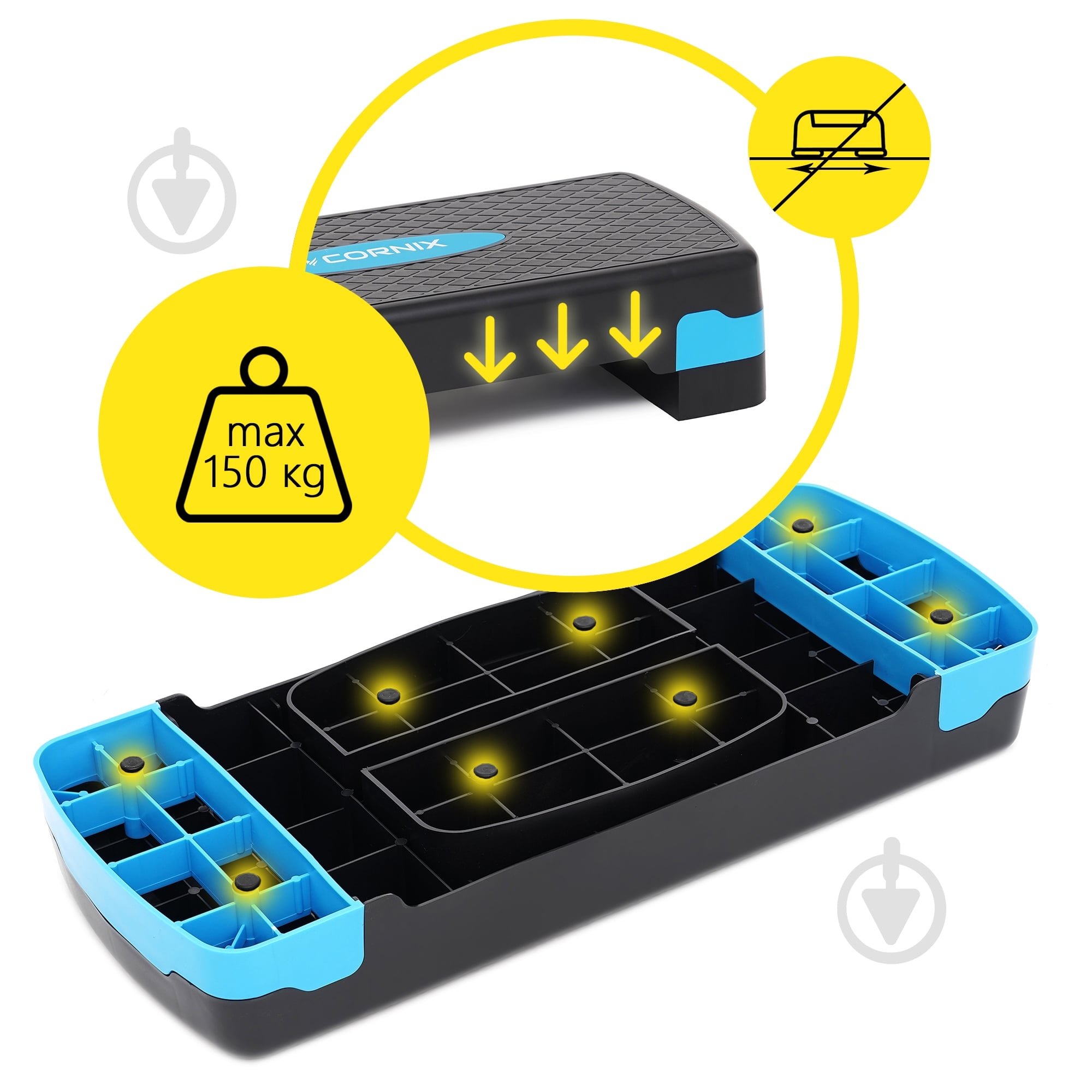 Степ-платформа Cornix 2-ступенчатая 68х28х10-15 см XR-0191 Black/Blue - фото 9