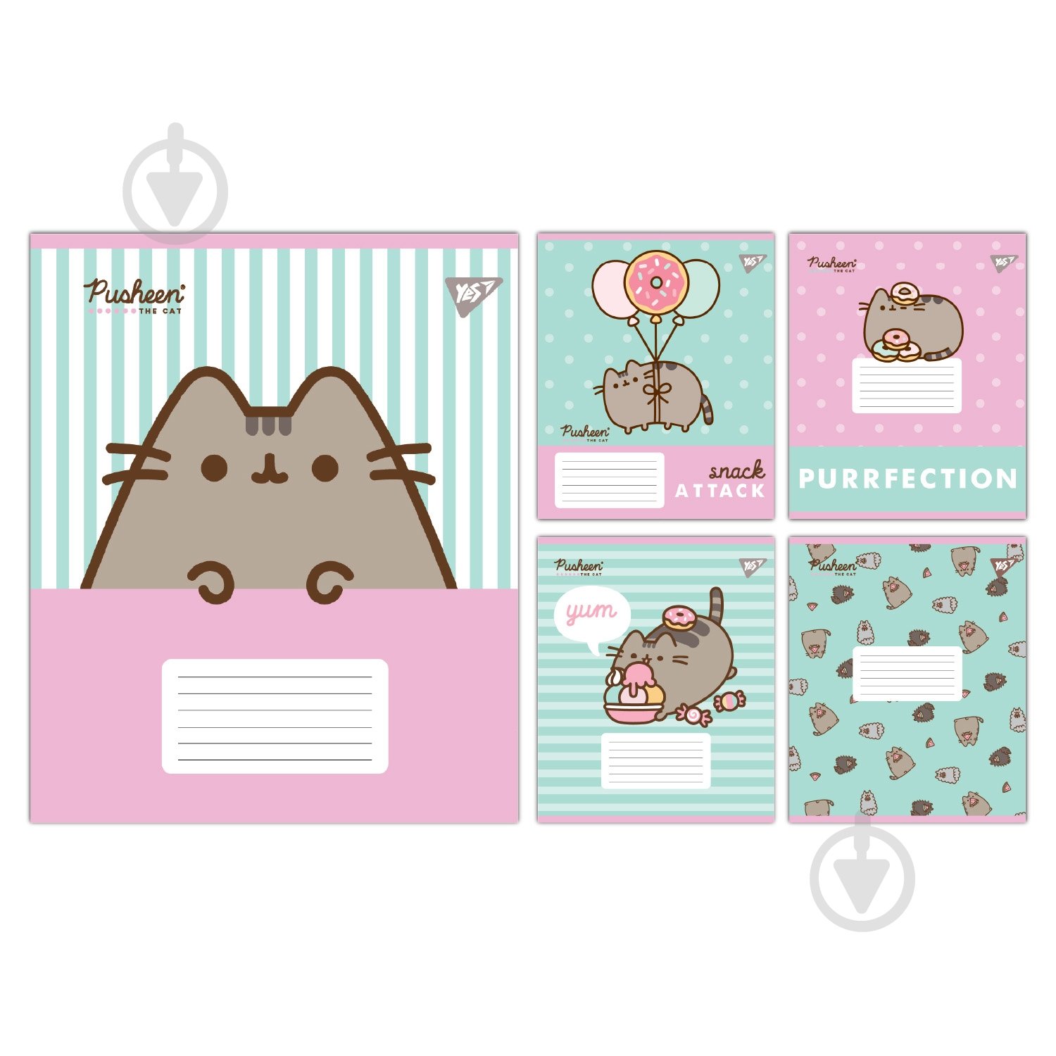 Набір шкільних зошитів Pusheen Candy 12 аркушів коса лінія 5 шт. YES - фото 1