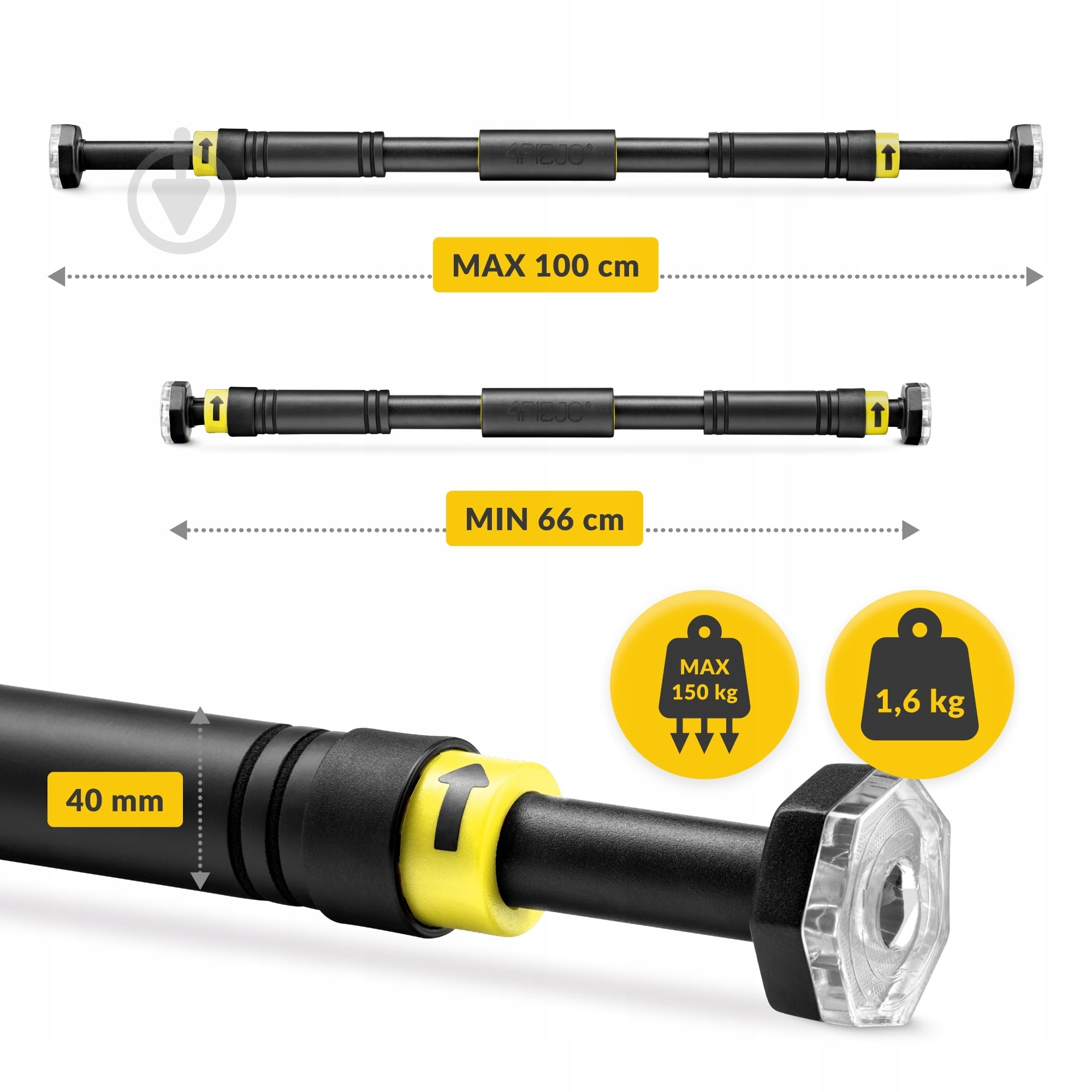 Турнік дверний 4fizjo розсувний Black/Yellow (P-5907739314765) 66 см - фото 7 Турнік дверний 4fizjo розсувний Black/Yellow (P-5907739314765) 66 см - фото 7