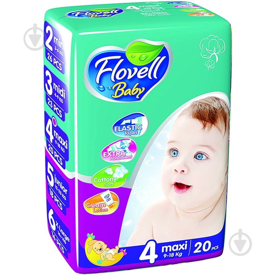 Подгузники FLOVELL BABY 4 9-18 кг 20 шт. - фото 1