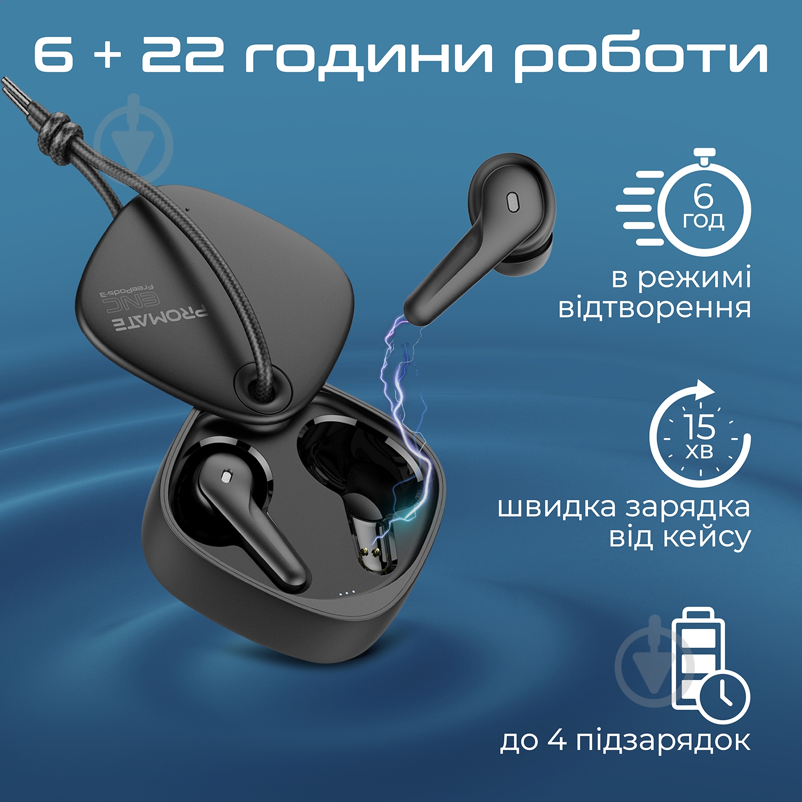 Навушники Promate black (freepods-3.black) - фото 5