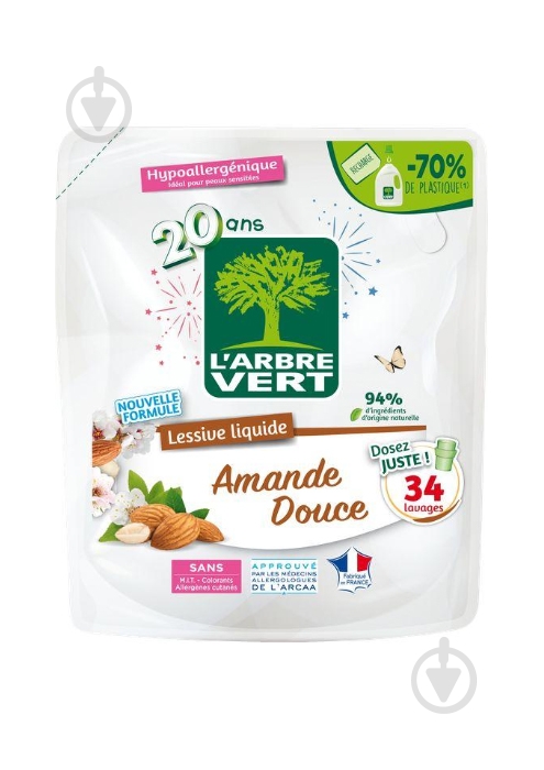 Гель для машинной стирки Larbre Vert Сладкий миндаль (запаска) 1,53 л - фото 1