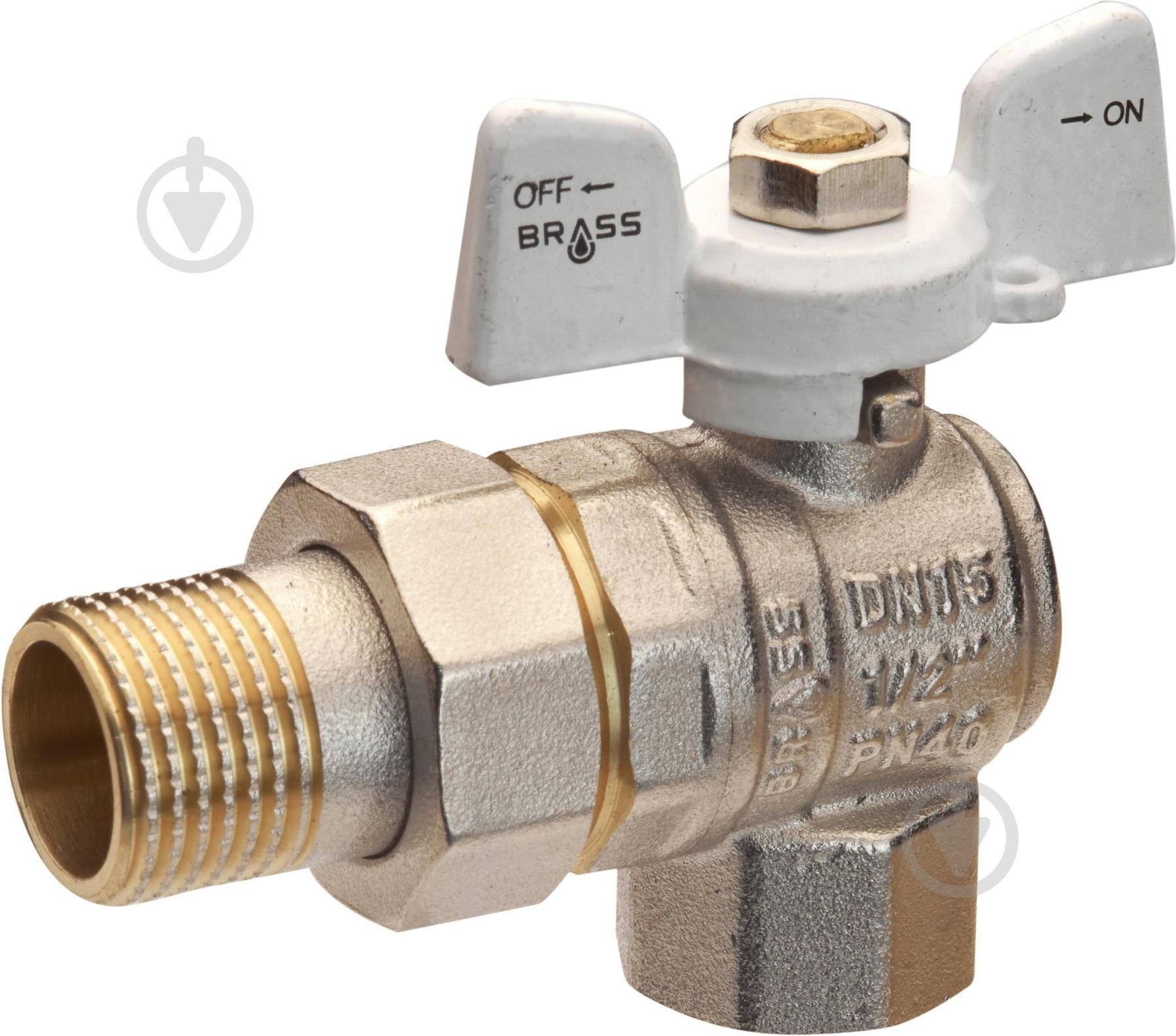 Кран с американкой Brass угловой 25 1' белая бабочка - фото 1 Кран с американкой Brass угловой 25 1' белая бабочка - фото 1