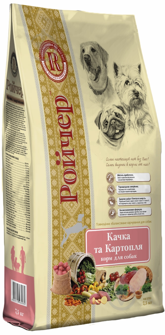 Корм для всех пород Ройчер утка и картошка 7,5 кг 7,5 кг - фото 2