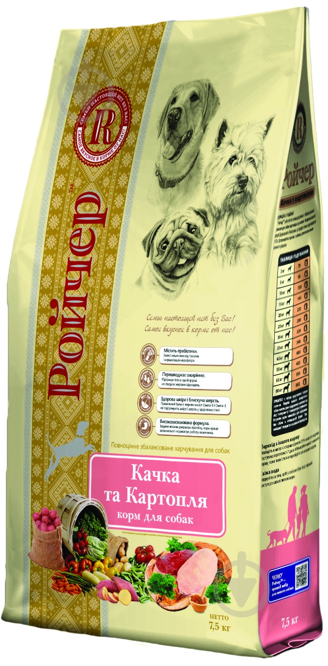 Корм для всех пород Ройчер утка и картошка 7,5 кг 7,5 кг - фото 1
