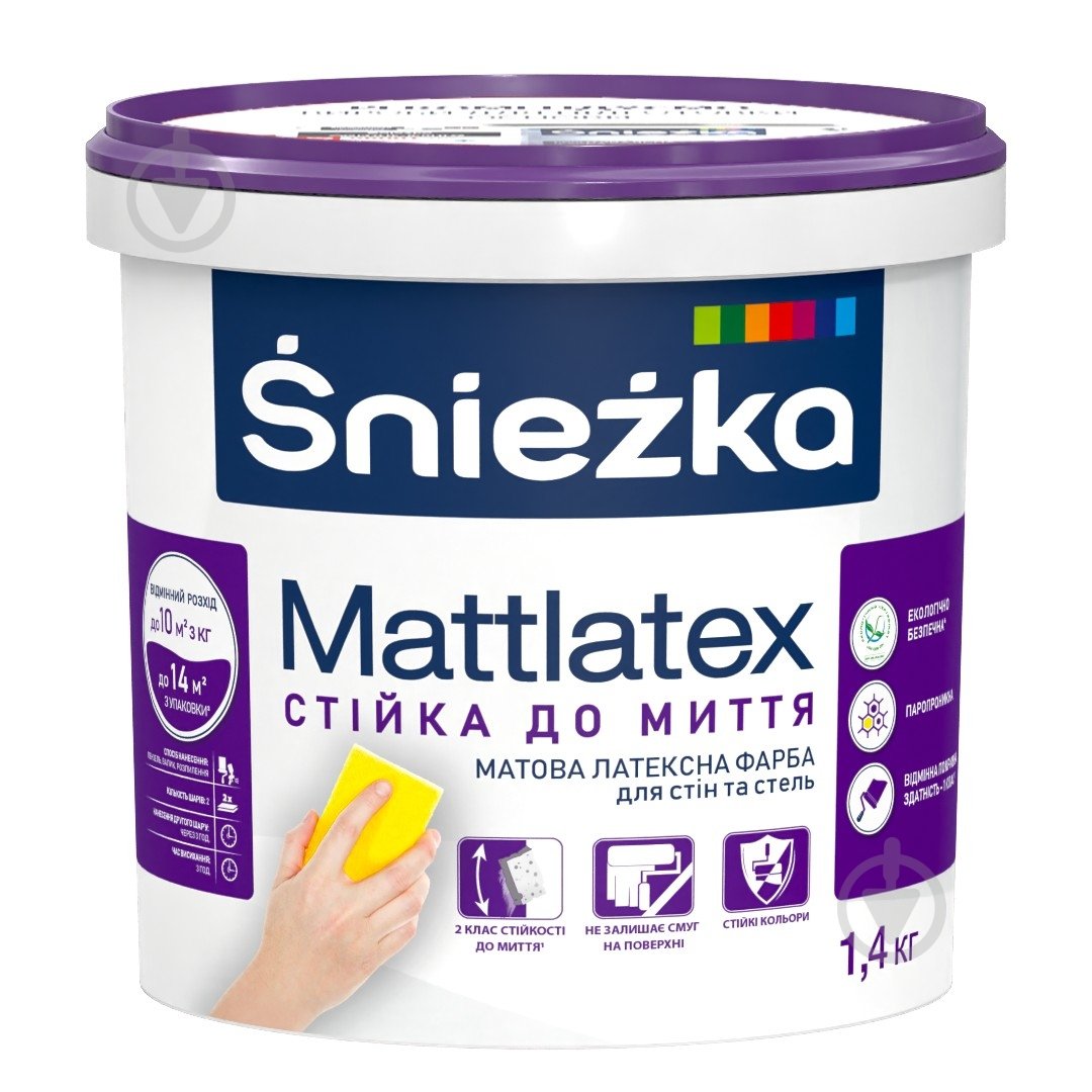 Фарба латексна водоемульсійна Sniezka інтер'єрна Mattlatex мат білий 1 л 1,4 кг - фото 1