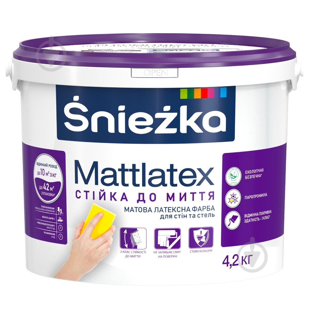 Фарба латексна водоемульсійна Sniezka інтер'єрна Mattlatex мат білий 3 л 4,2 кг - фото 1