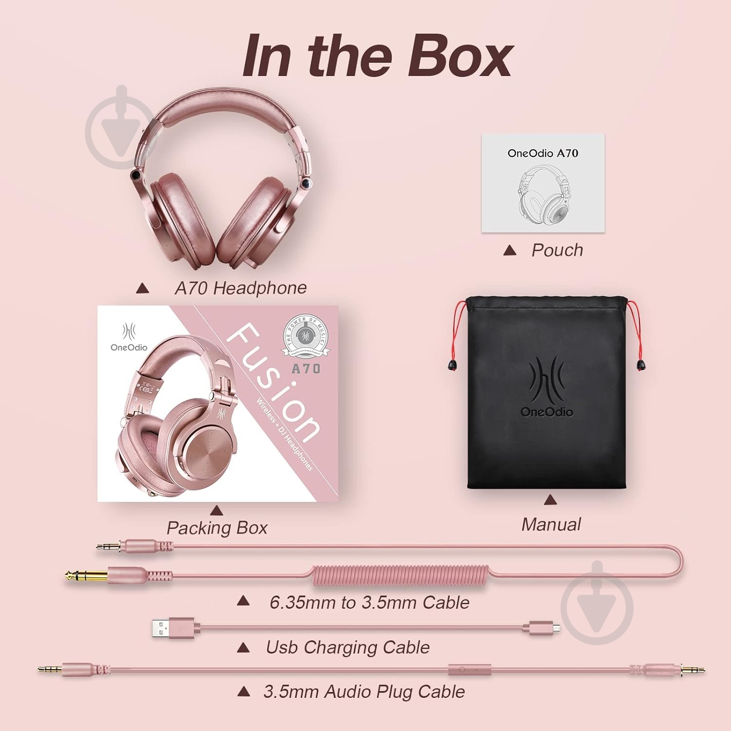 Bluetooth-гарнитура Oneodio Fusion (A70 Rose Gold) - фото 4 Bluetooth-гарнитура Oneodio Fusion (A70 Rose Gold) - фото 4
