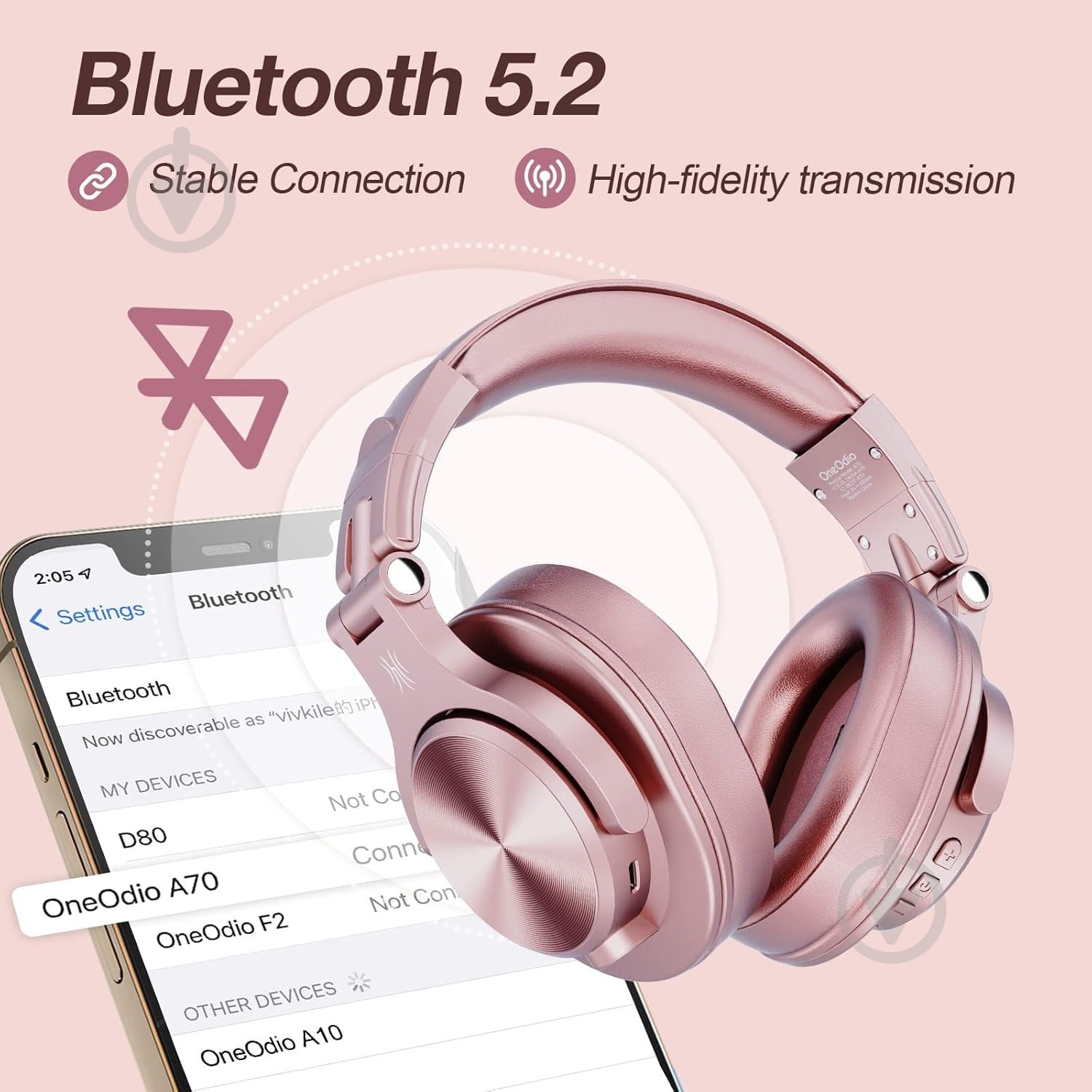 Bluetooth-гарнитура Oneodio Fusion (A70 Rose Gold) - фото 5 Bluetooth-гарнитура Oneodio Fusion (A70 Rose Gold) - фото 5