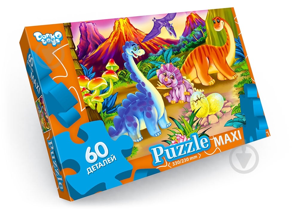 Пазлы Danko Toys 60 элементов макси неон №1 Динозавры с яйцом Мх 60-08-01 - фото 1