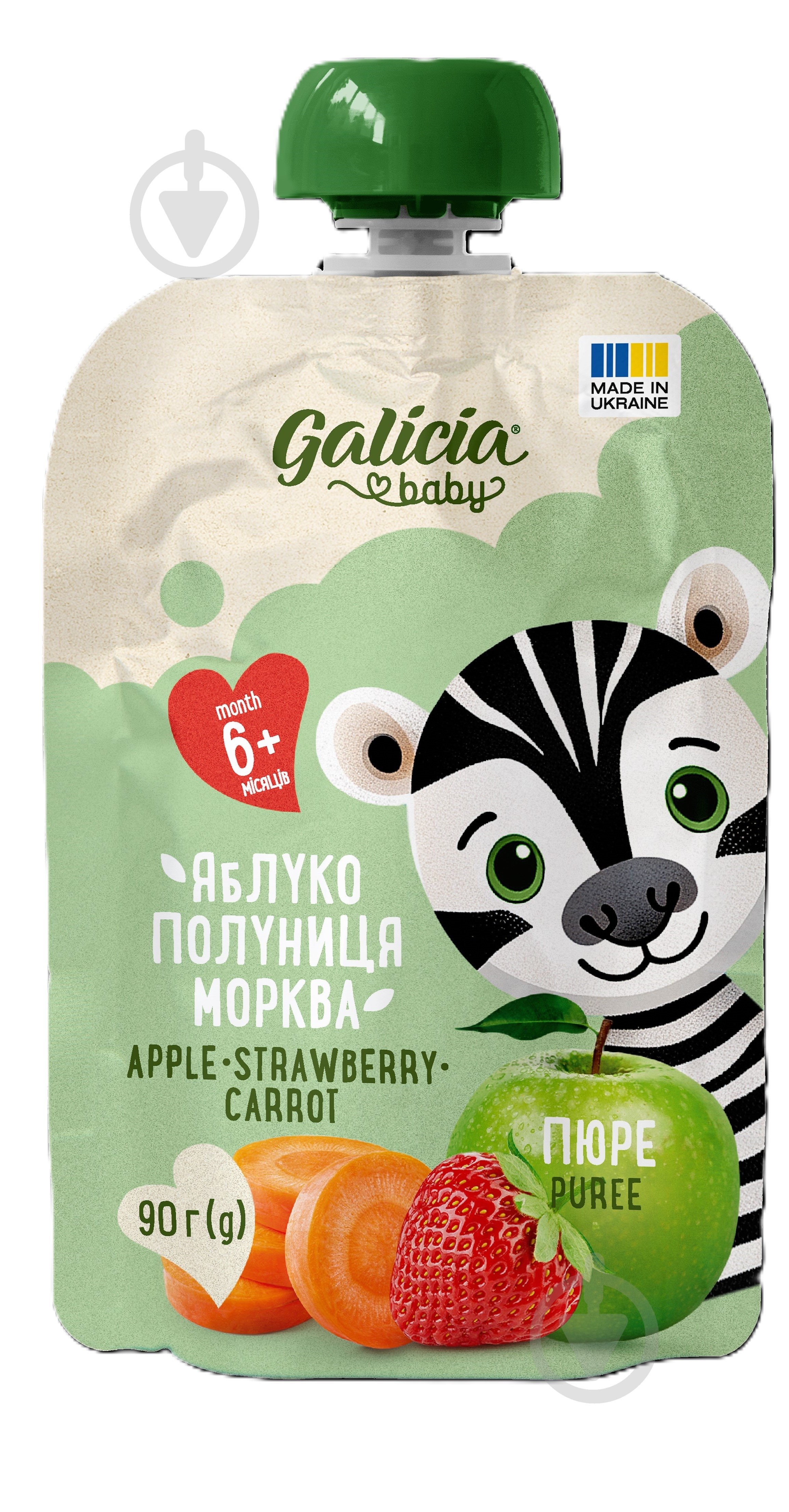 Пюре фруктово-овочеве Galicia Baby яблучно-полунично-морквяне натуральне гомогенізоване стерилізоване 90 г - фото 1