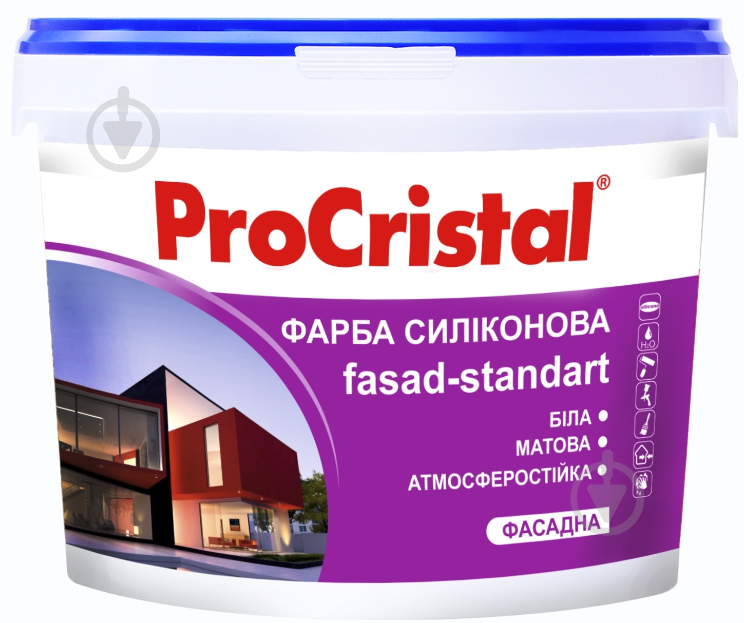 Фарба силіконова ProCristal Fasad-standart ИР-133 мат білий 10 л - фото 1