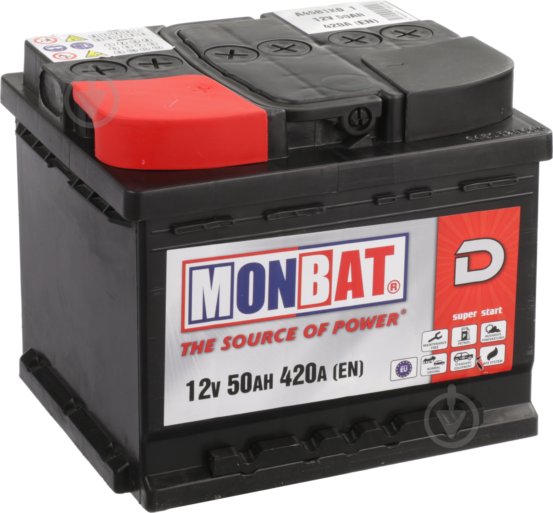 Аккумулятор автомобильный Monbat 50Ah 420A 12V «+» слева - фото 1