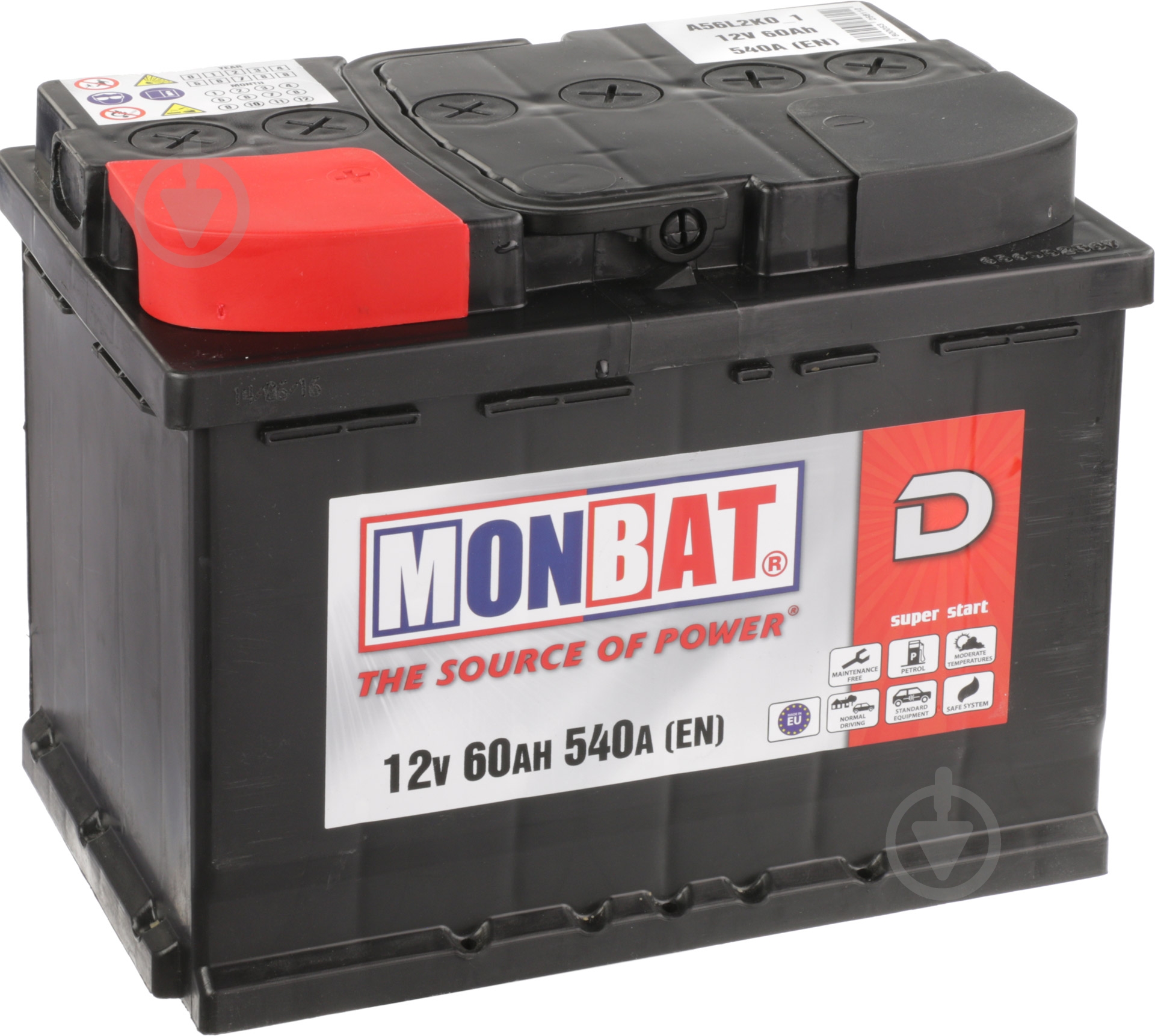 Аккумулятор автомобильный Monbat 60Ah 540A 12V «+» слева - фото 1