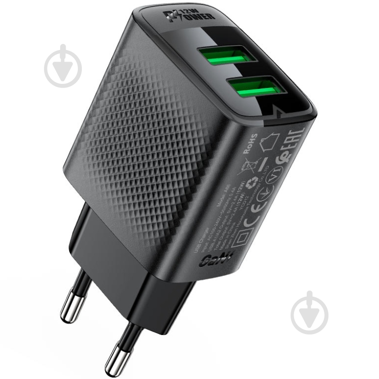 Зарядное устройство Acefast 2xUSB 12W (USB-Ax2) A86 Black - фото 1