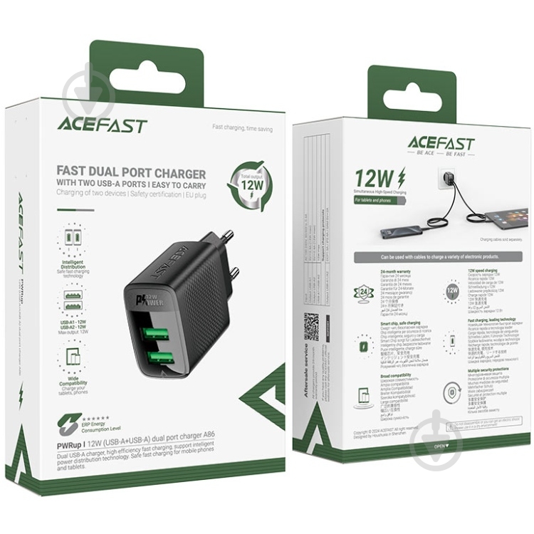 Зарядное устройство Acefast 2xUSB 12W (USB-Ax2) A86 Black - фото 6