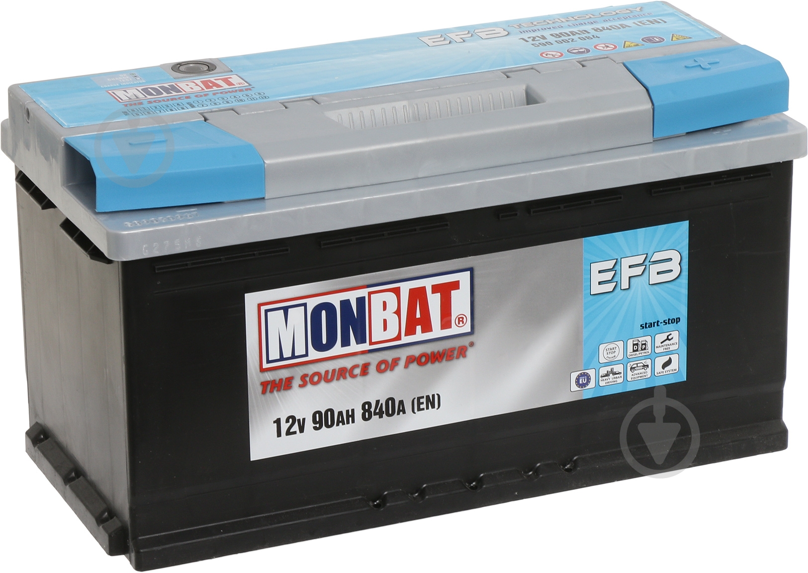 Аккумулятор автомобильный Monbat EFB 90Ah 840A 12V «+» справа - фото 1