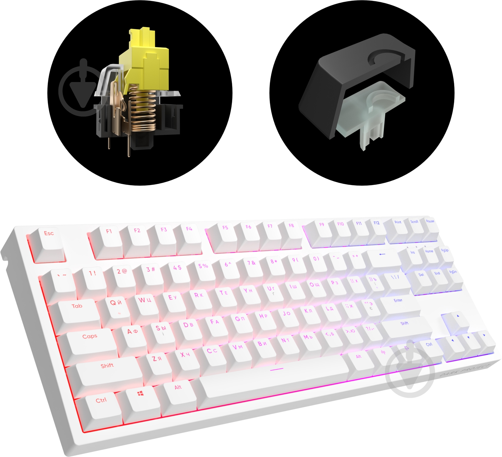 Клавіатура ігрова Dark Project One KD87A Gateron Mechanical Yellow (DPO-KD-87A-104100-GYL) white - фото 6