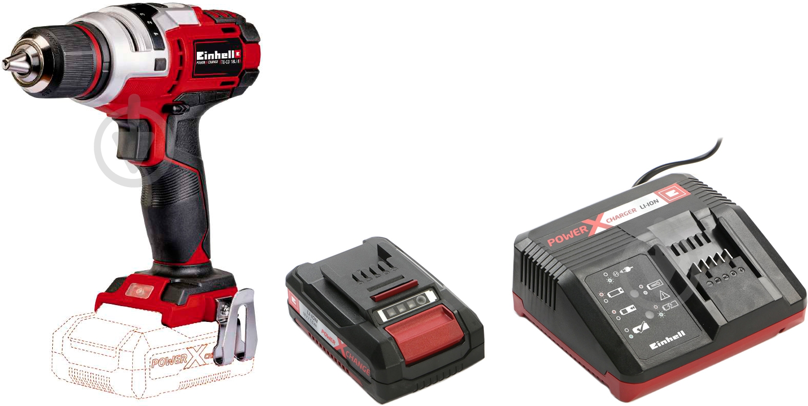 Шуруповерт аккумуляторный Einhell TE-CD 18 Li E 4513870+4512021 - фото 1