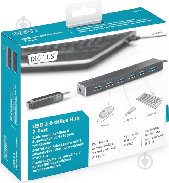 USB-хаб Digitus USB 3.0 Office Hub 7-in-1 черный (DA-70241-1) - фото 5