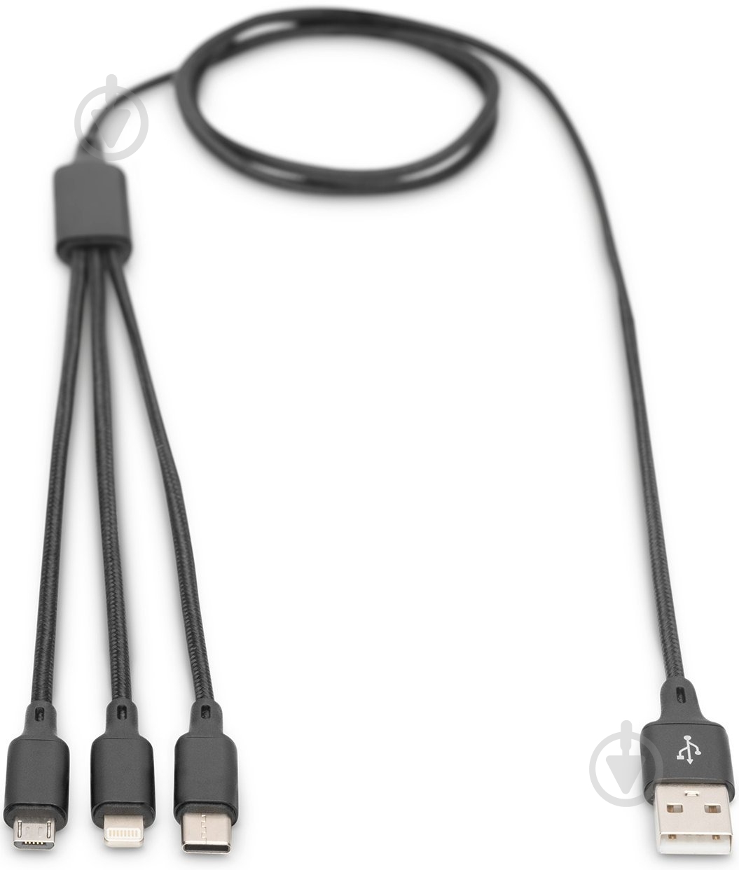 Кабель Digitus USB-A - Lightning/USB-С/micro USB 1 м черный (AK-300160-010-S) - фото 1